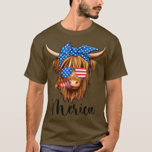 Vintage Patriot Cow 4th of July American Flag Meri T-Shirt