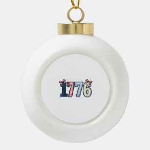 Vintage Patriotic 1776 Ribbon Shirt Design_1 Ceramic Ball Christmas Ornament