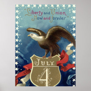 Vintage Patriotic 4th of July, Eagle with Stars Poster