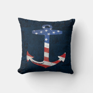 Vintage Patriotic American Flag Anchor Nautical US Cushion
