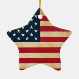 Vintage Patriotic American Flag Ceramic Tree Decoration