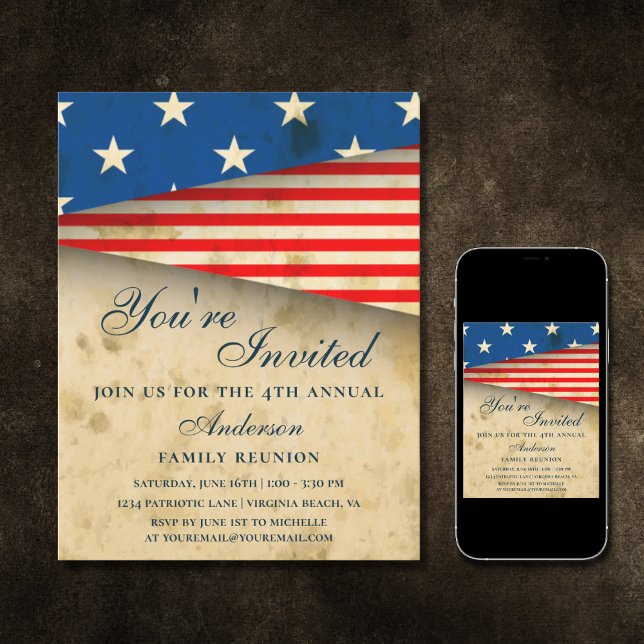 Vintage Patriotic American Flag Family Reunion Invitation (Creator Uploaded)