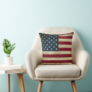 Vintage Patriotic American Flag, Fourth of July Cushion