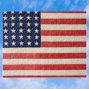 Vintage Patriotic American Flag, Fourth of July Jigsaw Puzzle