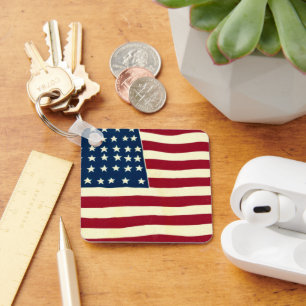 Vintage Patriotic American Flag, Fourth of July Key Ring