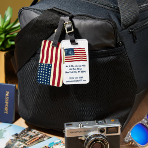 Vintage Patriotic American Flag, Fourth of July Luggage Tag