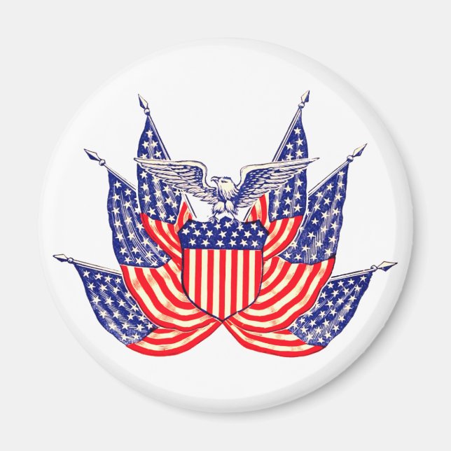 Vintage Patriotic American Flag, Fourth of July Magnet (Front)
