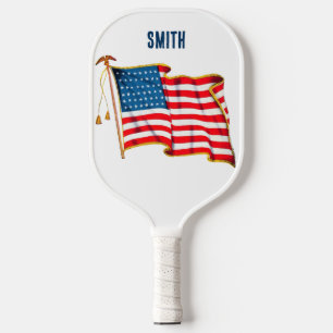 Vintage Patriotic American Flag, Fourth of July Pickleball Paddle