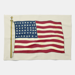 Vintage Patriotic American Flag, Fourth of July Tea Towel