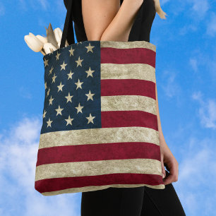 Vintage Patriotic American Flag, Fourth of July Tote Bag