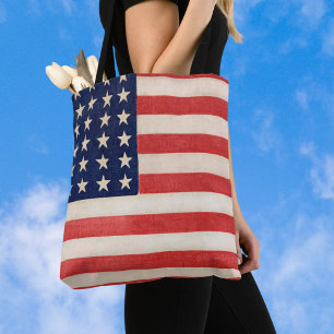Vintage Patriotic American Flag, Fourth of July Tote Bag