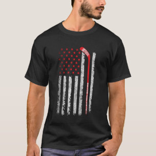 Vintage Patriotic American Flag Ice Hockey Player T-Shirt