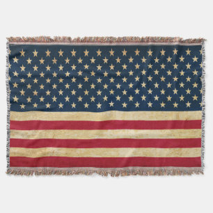 Vintage Patriotic American Flag Throw Blanket
