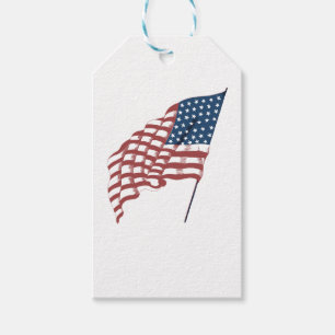 Vintage Patriotic American Flag Waving in the Wind Gift Tags