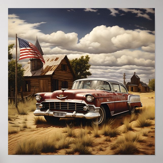 Vintage patriotic americana car digital print (Front)