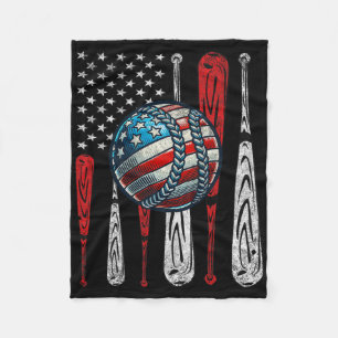 Vintage Patriotic Baseball 4th Of July Usa America Fleece Blanket