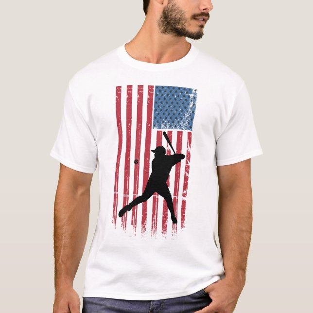 Vintage Patriotic Baseball Batter T-Shirt (Front)