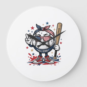 Vintage Patriotic Baseball Mascot Shirt Design_1 Large Clock