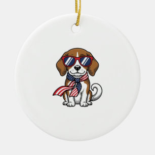 Vintage Patriotic Beagle Dog Sunglasses Shirt_1 Ceramic Tree Decoration