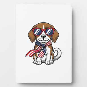 Vintage Patriotic Beagle Dog Sunglasses Shirt_1 Plaque