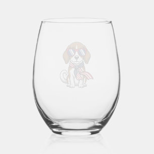 Vintage Patriotic Beagle Dog Sunglasses Shirt_1 Stemless Wine Glass