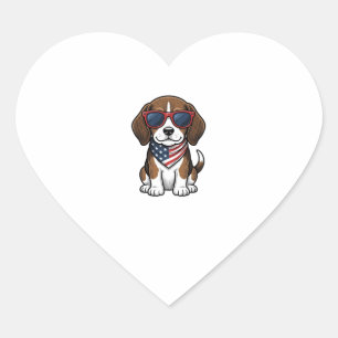 Vintage Patriotic Beagle Puppy Sunglasses Shirt_1 Heart Sticker