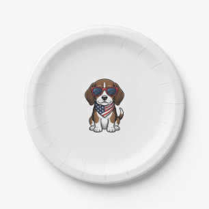 Vintage Patriotic Beagle Puppy Sunglasses Shirt_1 Paper Plate