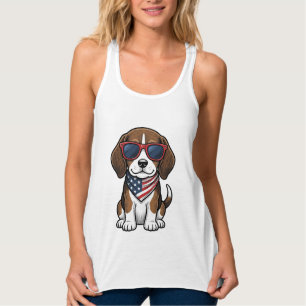 Vintage Patriotic Beagle Puppy Sunglasses Shirt_1 Singlet