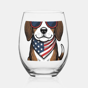 Vintage Patriotic Beagle Puppy Sunglasses Shirt_1 Stemless Wine Glass