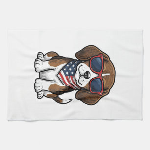 Vintage Patriotic Beagle Puppy Sunglasses Shirt_1 Tea Towel