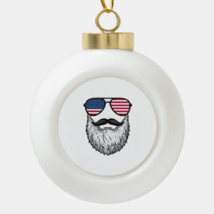 Vintage Patriotic Beard Sunglasses Graphic Shirt_1 Ceramic Ball Christmas Ornament