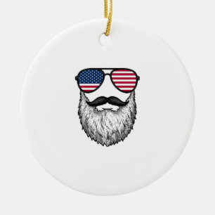 Vintage Patriotic Beard Sunglasses Graphic Shirt_1 Ceramic Tree Decoration