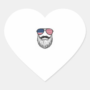 Vintage Patriotic Beard Sunglasses Graphic Shirt_1 Heart Sticker