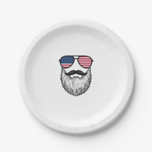 Vintage Patriotic Beard Sunglasses Graphic Shirt_1 Paper Plate