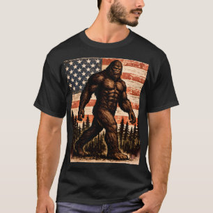Vintage Patriotic Bigfoot American Flag Sasquatch T-Shirt
