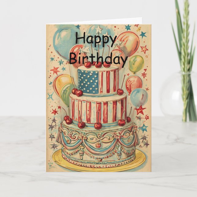 Vintage Patriotic Birthday Cake  Card (Front)