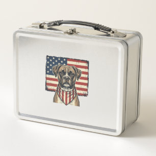 Vintage Patriotic Boxer Dog Flag Shirt Design_1 Metal Lunch Box