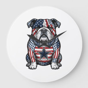 Vintage Patriotic Bulldog Vector Shirt Design_1 Large Clock