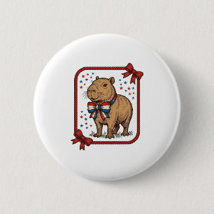 Vintage Patriotic Capybara Bow Tie Shirt Design_1 6 Cm Round Badge