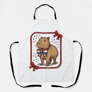 Vintage Patriotic Capybara Bow Tie Shirt Design_1 Apron