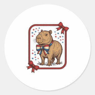 Vintage Patriotic Capybara Bow Tie Shirt Design_1 Classic Round Sticker