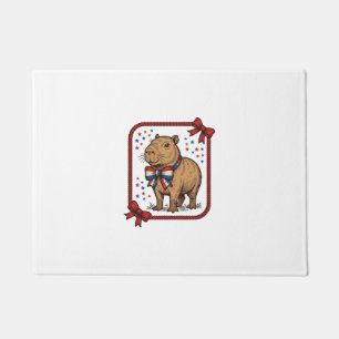 Vintage Patriotic Capybara Bow Tie Shirt Design_1 Doormat