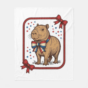 Vintage Patriotic Capybara Bow Tie Shirt Design_1 Fleece Blanket
