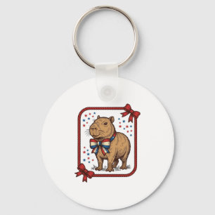 Vintage Patriotic Capybara Bow Tie Shirt Design_1 Key Ring