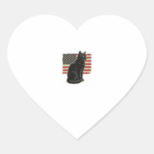 Vintage Patriotic Cat Flag Graphic T-Shirt Design_ Heart Sticker