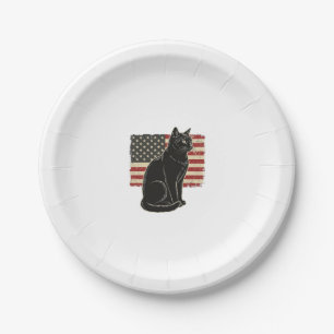 Vintage Patriotic Cat Flag Graphic T-Shirt Design_ Paper Plate