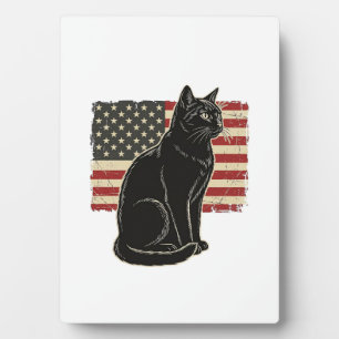 Vintage Patriotic Cat Flag Graphic T-Shirt Design_ Plaque