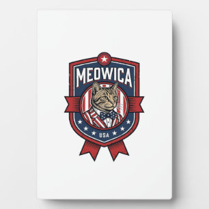Vintage Patriotic Cat Meowica USA Shirt Design_1 Plaque