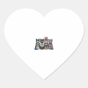 Vintage Patriotic Cats USA Shirt Design_1 Heart Sticker