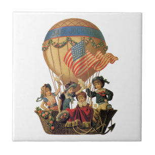 Vintage Patriotic, Children in a Hot Air Balloon Tile